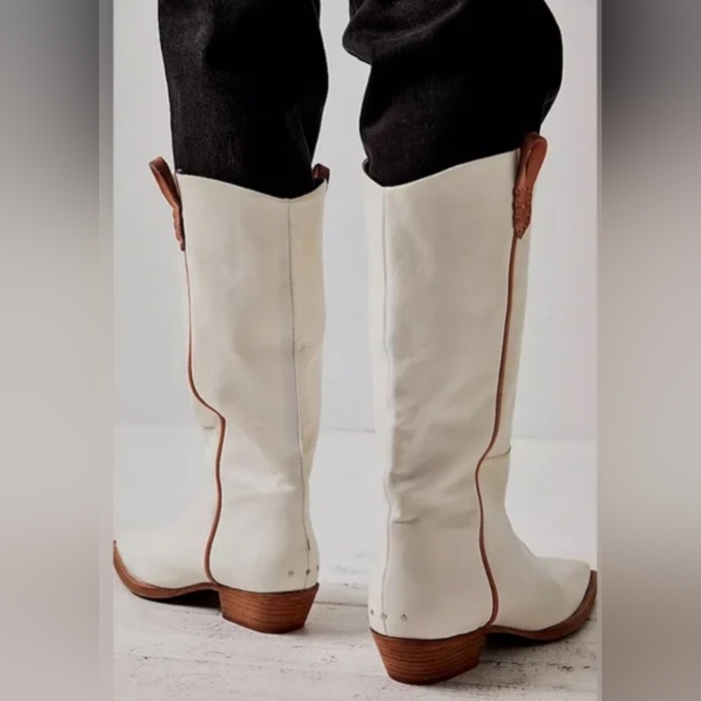 We The Free Free People White Leather Montage Western Cowboy Boots Size 39.5 - Picture 3 of 9